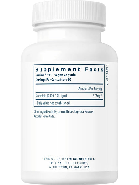 Vital Nutrients, Bromelain High Potency 2400gdu 375mg, 60 vegetarian capsules