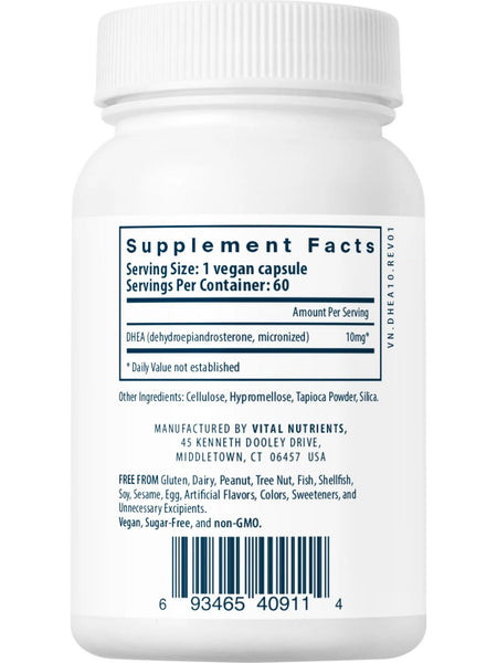 Vital Nutrients, DHEA (micronized) 10mg, 60 vegetarian capsules