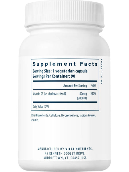 Vital Nutrients, Vitamin D3 2,000iu, 90 vegetarian capsules