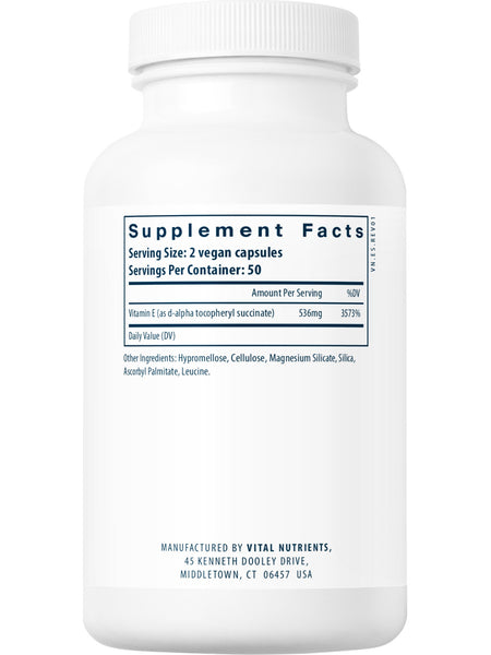 Vital Nutrients, Vitamin E Succinate (536mg alpha tocopheryl), 100 vegetarian capsules