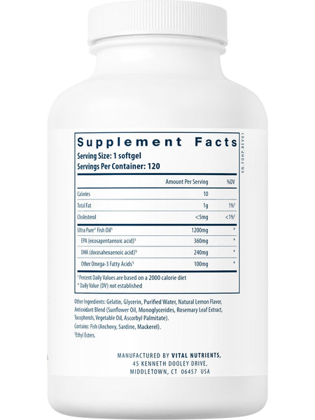 Vital Nutrients, Ultra Pure® Fish Oil 700 Pharmaceutical Grade, 120 softgels