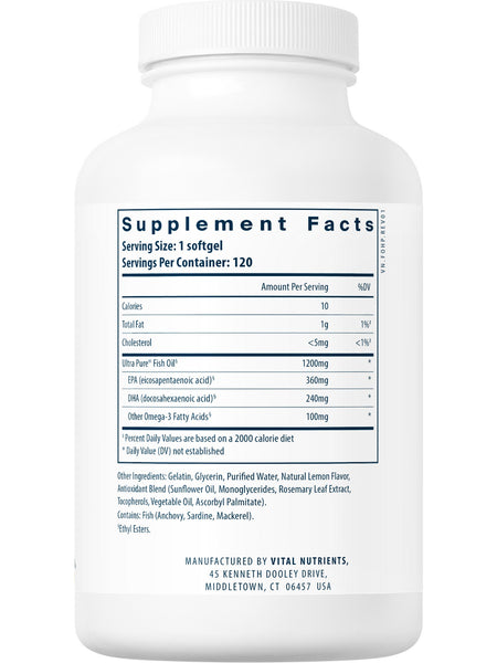 Vital Nutrients, Ultra Pure® Fish Oil 700 Pharmaceutical Grade, 120 softgels