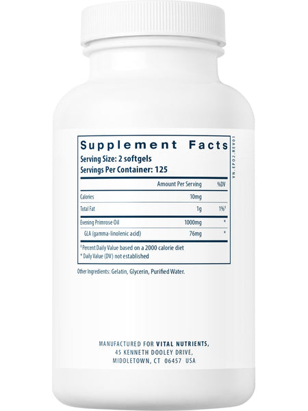 Vital Nutrients, Evening Primrose Oil 1000, GLA 90mg, 250 softgels