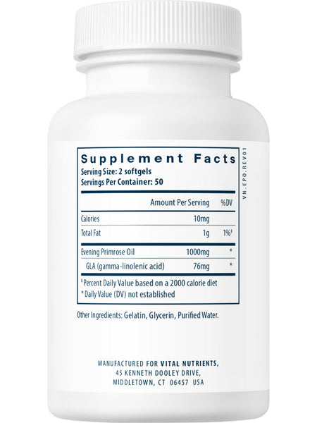 Vital Nutrients, Evening Primrose Oil 1000, GLA 90mg, 100 softgels