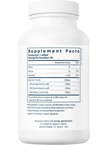 Vital Nutrients, Ultra Pure® Fish Oil 700 Enteric Pharmaceutical Grade Triglyceride Form, 90 softgels