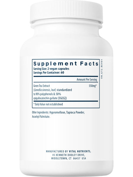 Vital Nutrients, Green Tea Extract 80% 550mg, 120 vegetarian capsules