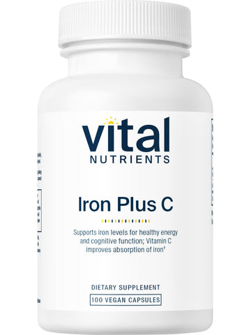 Vital Nutrients, Iron Plus C 20mg/200mg, 100 vegetarian capsules