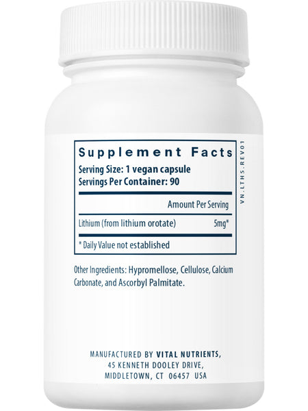 Vital Nutrients, Lithium (orotate) 5mg, 90 vegetarian capsules