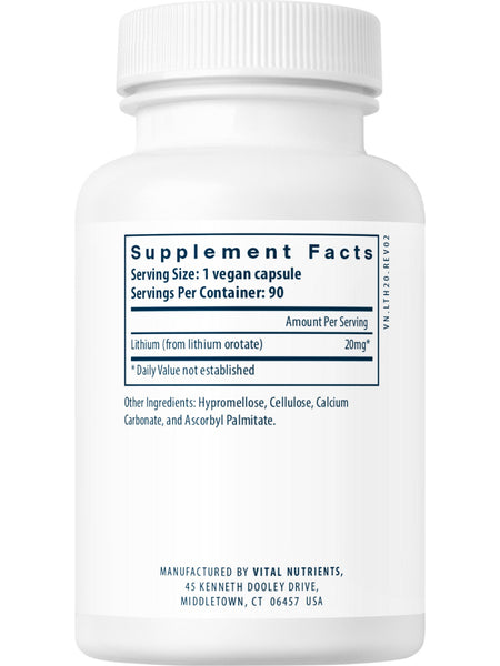Vital Nutrients, Lithium (orotate) 20mg, 90 vegetarian capsules