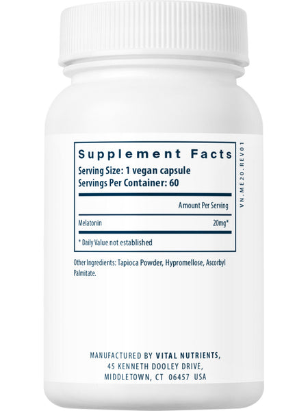 Vital Nutrients, Melatonin 20mg, 60 vegetarian capsules