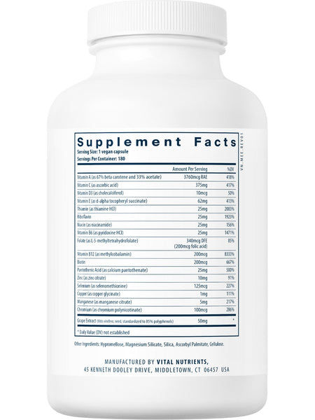 Vital Nutrients, Minimal and Essential® ANTIOXIDANT AND MULTI-VITAMIN FORMULA, 180 capsules