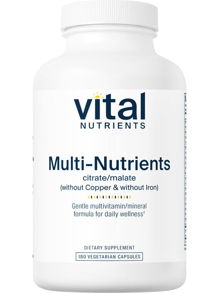 Vital Nutrients, Multi-Nutrients 3 Citrate/Malate Formula (without Copper & without Iron), 180 vegetarian capsules