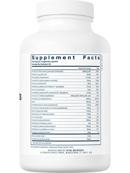 Vital Nutrients, Multi-Nutrients 3 Citrate/Malate Formula (without Copper & without Iron), 180 vegetarian capsules