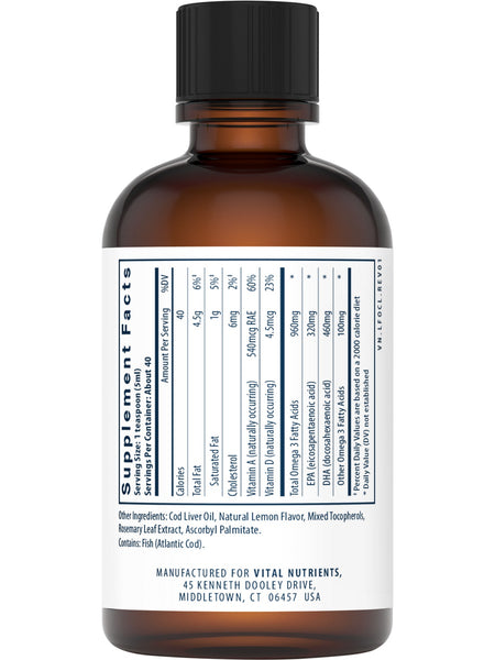 Vital Nutrients, Ultra Pure® Cod Liver Oil 1025 Pharmaceutical Grade, 200 ml