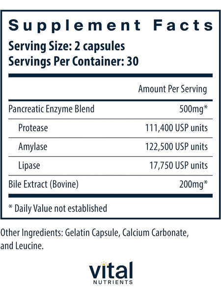Vital Nutrients, Pancreatin & Ox Bile Extract, 60 capsules