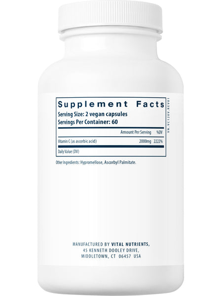 Vital Nutrients, Vitamin C (100% pure ascorbic acid) 1000mg, 120 vegetarian capsules