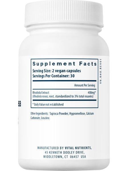Vital Nutrients, Rhodiola rosea 3% Standardized Extract, 60 vegetarian capsules