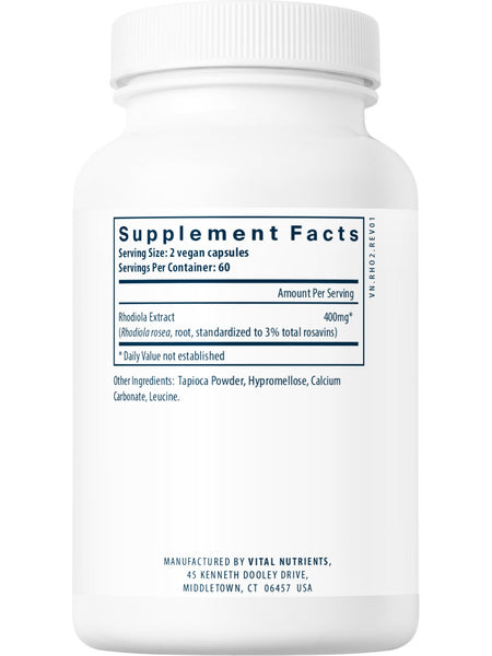 Vital Nutrients, Rhodiola rosea 3% Standardized Extract, 120 vegetarian capsules