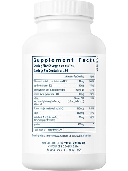 Vital Nutrients, Tyrosine and B Vitamins, 100 vegetarian capsules