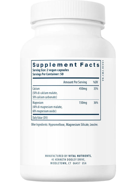 Vital Nutrients, Calcium & Magnesium 225mg/75mg, 100 vegetarian capsules