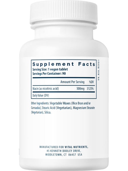 Vital Nutrients, Niacin 500mg, 90 tablets