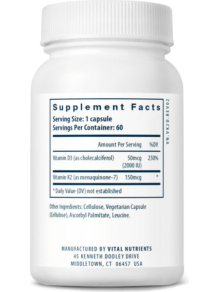 Vital Nutrients, Vitamin D3 + K2, 60 vegetarian capsules