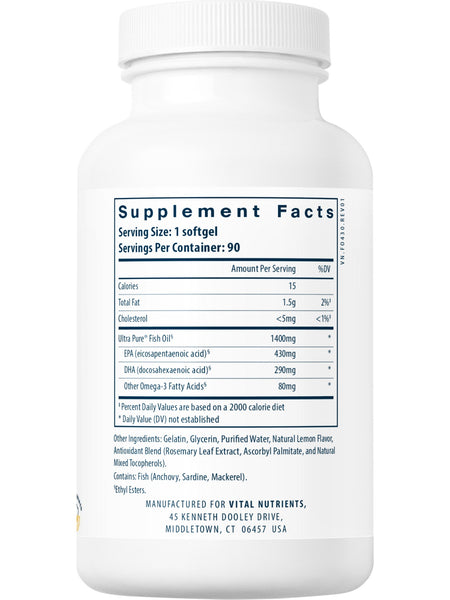 Vital Nutrients, Ultra Pure®Fish Oil 800 Pharmaceutical Grade, 90 softgels