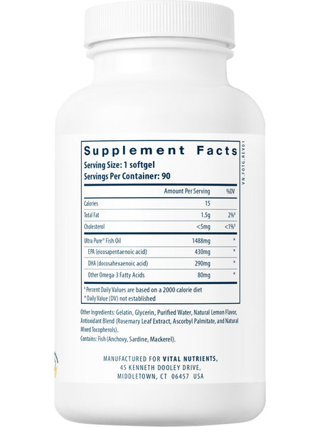 Vital Nutrients, Ultra Pure® Fish Oil 800 Tryglyceride Form Pharmaceutical Grade, 90 softgels