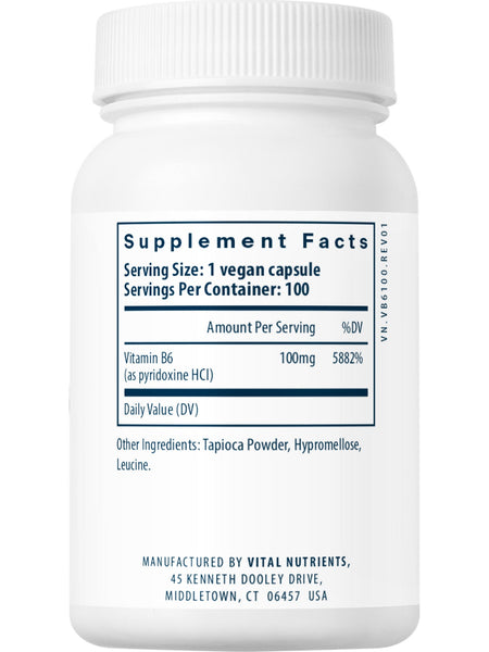 Vital Nutrients, Vitamin B6 100mg, 100 vegetarian capsules