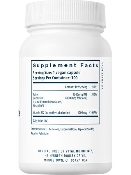 Vital Nutrients, B12/Methyl Folate 1000mcg/800mcg, 100 vegetarian capsules