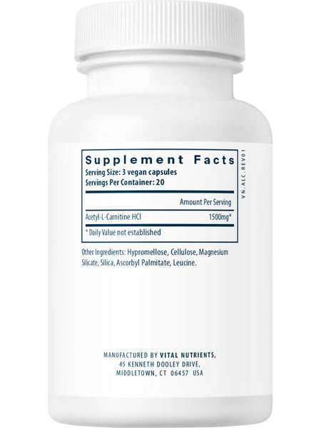 Vital Nutrients, Acetyl L-Carnitine 500mg, 60 vegetarian capsules