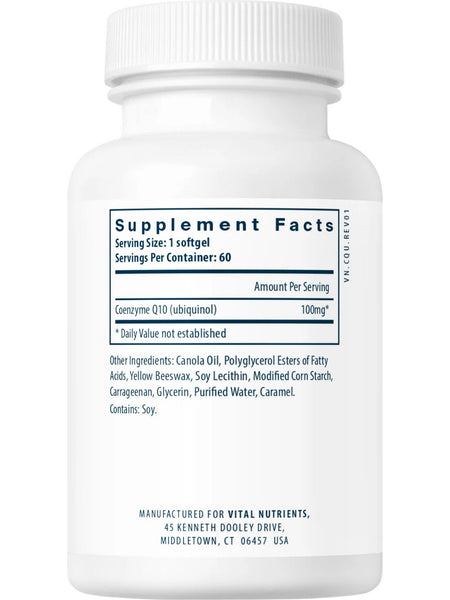 Vital Nutrients, Ubiquinol CoQ10 100mg, 60 vegetarian capsules