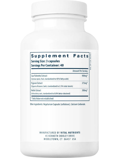 Vital Nutrients, Saw Palmetto Pygeum Nettle Root, 120 Vegan Capsules
