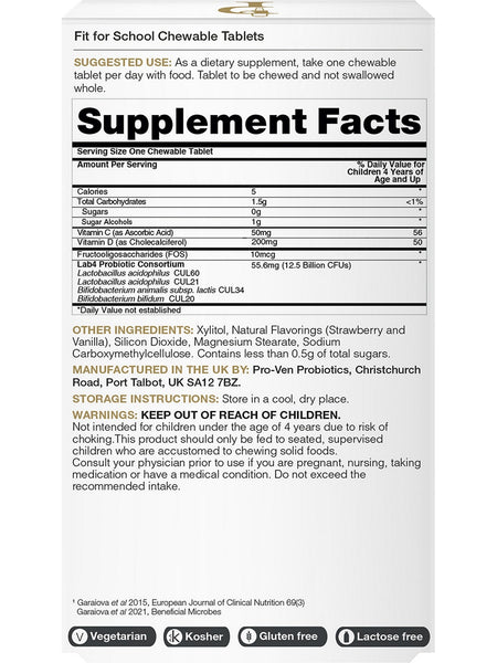 Pro-Ven Probiotics, Fit for School, 30 Once-Daily Chewable Tablets