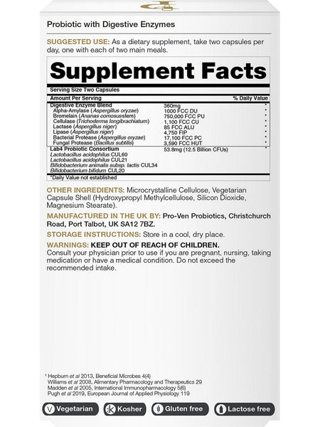 Pro-Ven Probiotics, Probiotic with Digestive Enzymes, 30 Twice-Daily Capsules