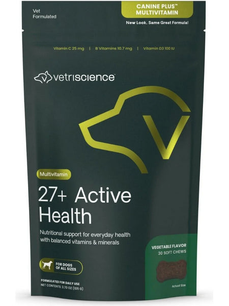VetriScience Laboratories, 27+ Active Health for Dogs (Formerly Canine Plus MultiVitamin), 30 Bite-Sized Chews