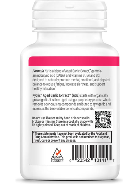 Wakunaga, Kyolic, Stress & Fatigue Relief, GABA, Vitamins B1, B6 & B12 Formula 101, 100 Capsules