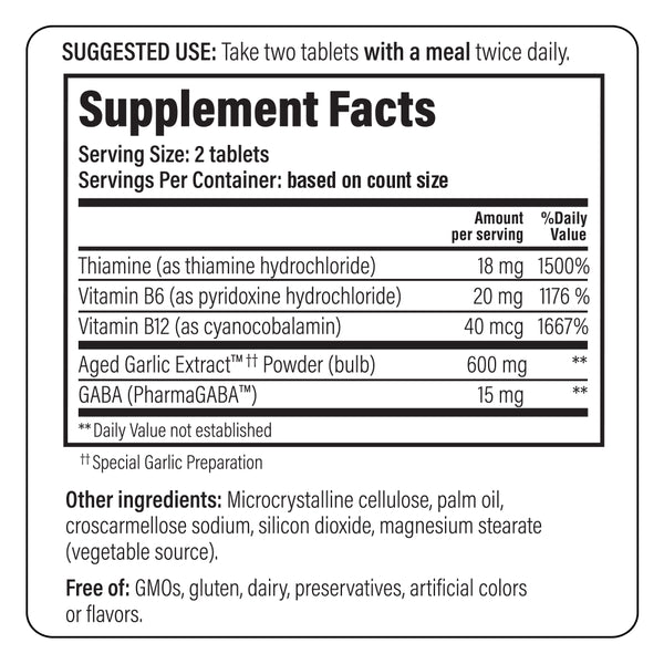 Wakunaga, Kyolic, Stress & Fatigue Relief, GABA, Vitamins B1, B6 & B12 Formula 101, 100 Capsules