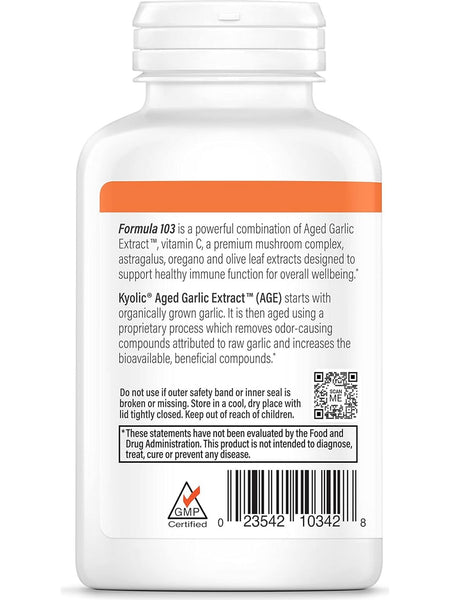 Wakunaga, Kyolic, Immune Support, Vitamin C, Astragalus, Mushrooms,Oregano Formula 103, 200 Capsules