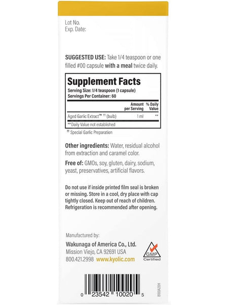 Wakunaga, Kyolic, Liquid, Cardiovascular Health Vegetarian, The Original, 2 fl oz