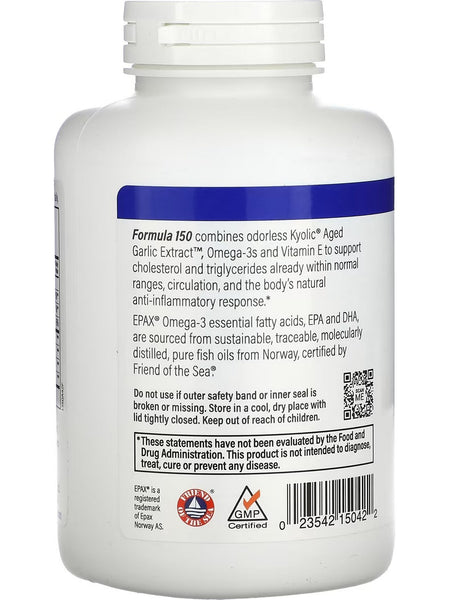 Wakunaga, Kyolic, Cholesterol & Circulation Health, Omega-3, AGE, Vitmain E Formula 150, 180 Softgels