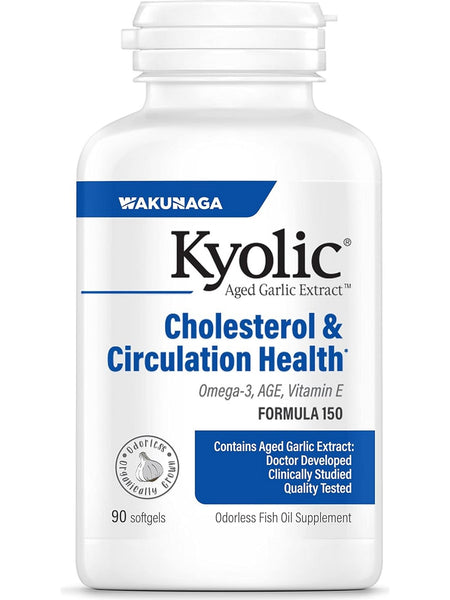 Wakunaga, Kyolic, Cholesterol & Circulation Health, Omega-3, AGE, Vitmain E Formula 150, 90 Softgels