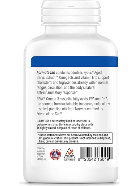 Wakunaga, Kyolic, Cholesterol & Circulation Health, Omega-3, AGE, Vitmain E Formula 150, 90 Softgels