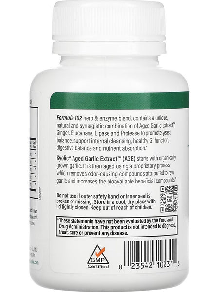 Wakunaga, Kyolic, Cleanse & Digestion, Ginger, Glucanase Enzyme Complex Fomula 102, 100 Veggie Tablets
