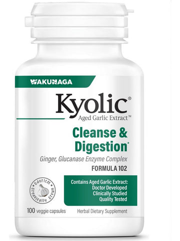 Wakunaga, Kyolic, Cleanse & Digestion, Ginger, Glucanase Enzyme Complex Fomula 102, 100 Veggie Capsules