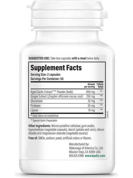 Wakunaga, Kyolic, Cleanse & Digestion, Ginger, Glucanase Enzyme Complex Fomula 102, 100 Veggie Capsules