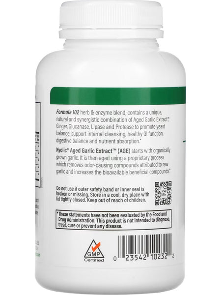 Wakunaga, Kyolic, Cleanse & Digestion, Ginger, Glucanase Enzyme Complex Fomula 102, 200 Veggie Tablets