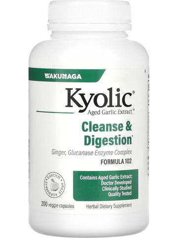 Wakunaga, Kyolic, Cleanse & Digestion, Ginger, Glucanase Enzyme Complex Fomula 102, 200 Veggie Capsules