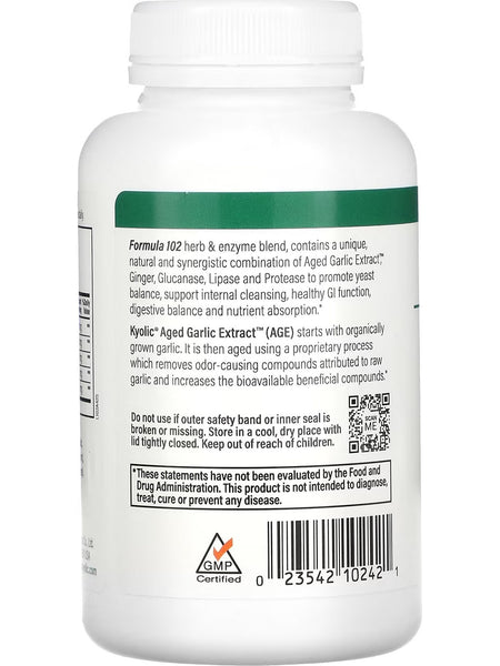 Wakunaga, Kyolic, Cleanse & Digestion, Ginger, Glucanase Enzyme Complex Fomula 102, 200 Veggie Capsules