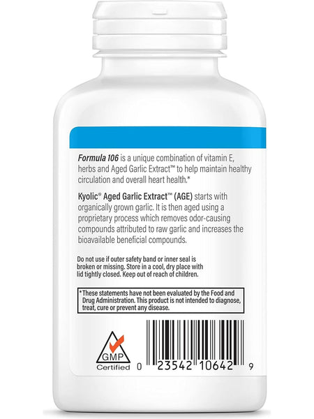 Wakunaga, Kyolic, Circulation Health, Vitamine E, Cayenne, Hawthorn Formula 106, 200 Capsules